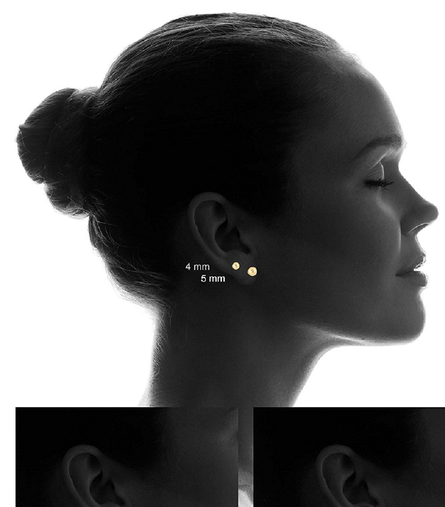 14K White Gold Hollow Ball Stud Earrings 3mm To 8mm