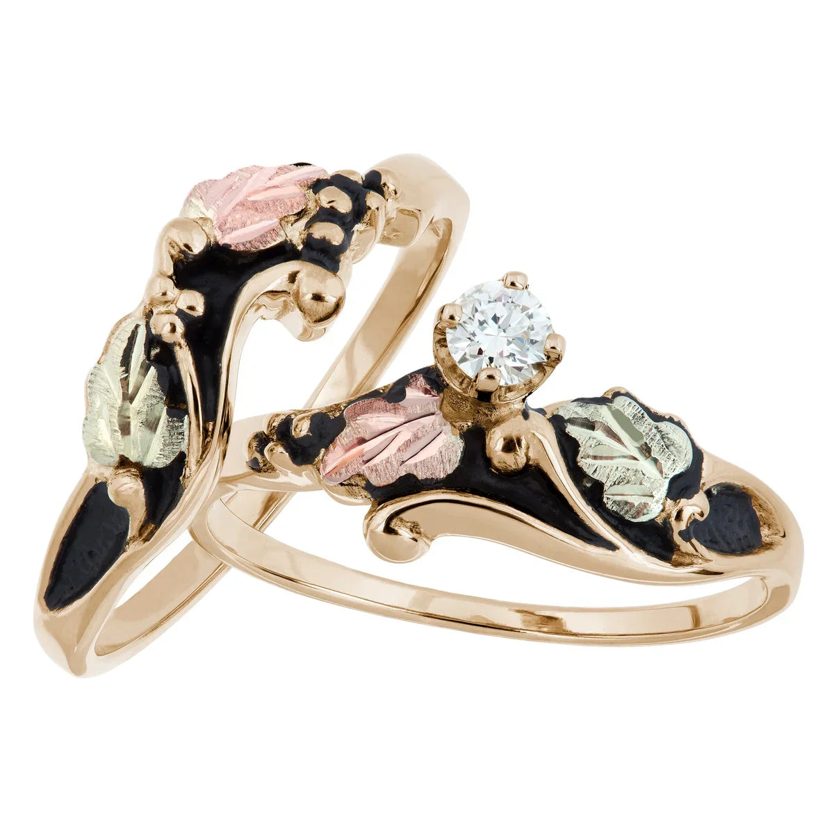 Antiqued Diamond - Black Hills Gold Engagement & Wedding Ring Set