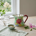 Pure 999 Fine Silver Elegant Hand-Painted Enamel Floral Pitcher with Red Sculpted Handle - Handicraft