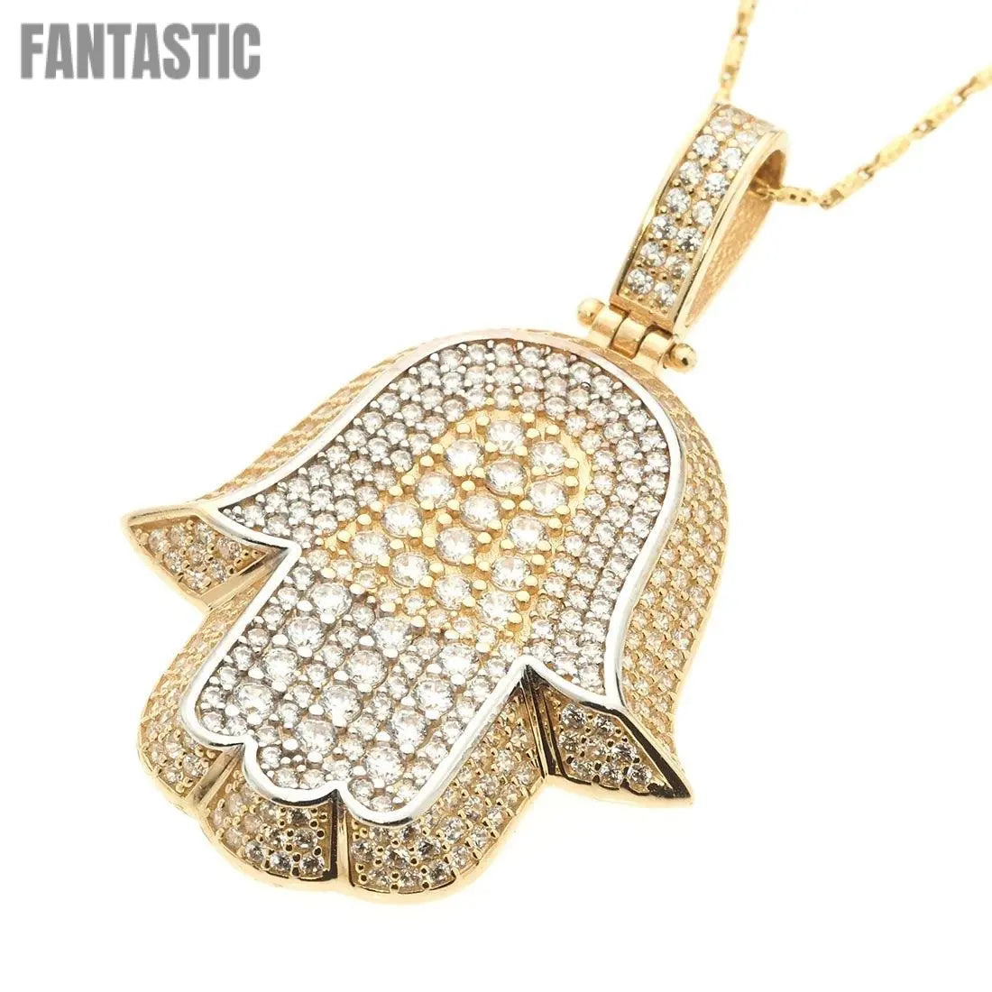 Hamsa Pendant 14K Gold With Cubic Zirconia | Sparkling Elegance and Protection