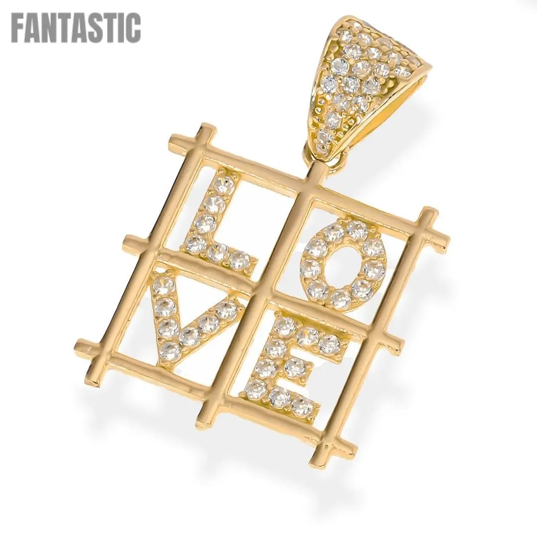 Heart LOVE Square Pendant in 14K Gold with CZ - A Timeless Expression of Affection