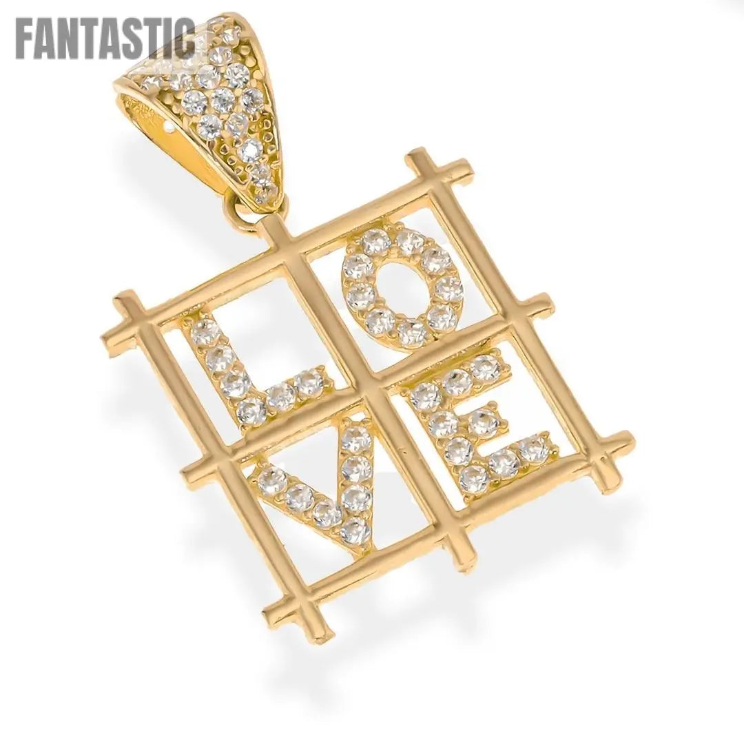 Heart LOVE Square Pendant in 14K Gold with CZ - A Timeless Expression of Affection