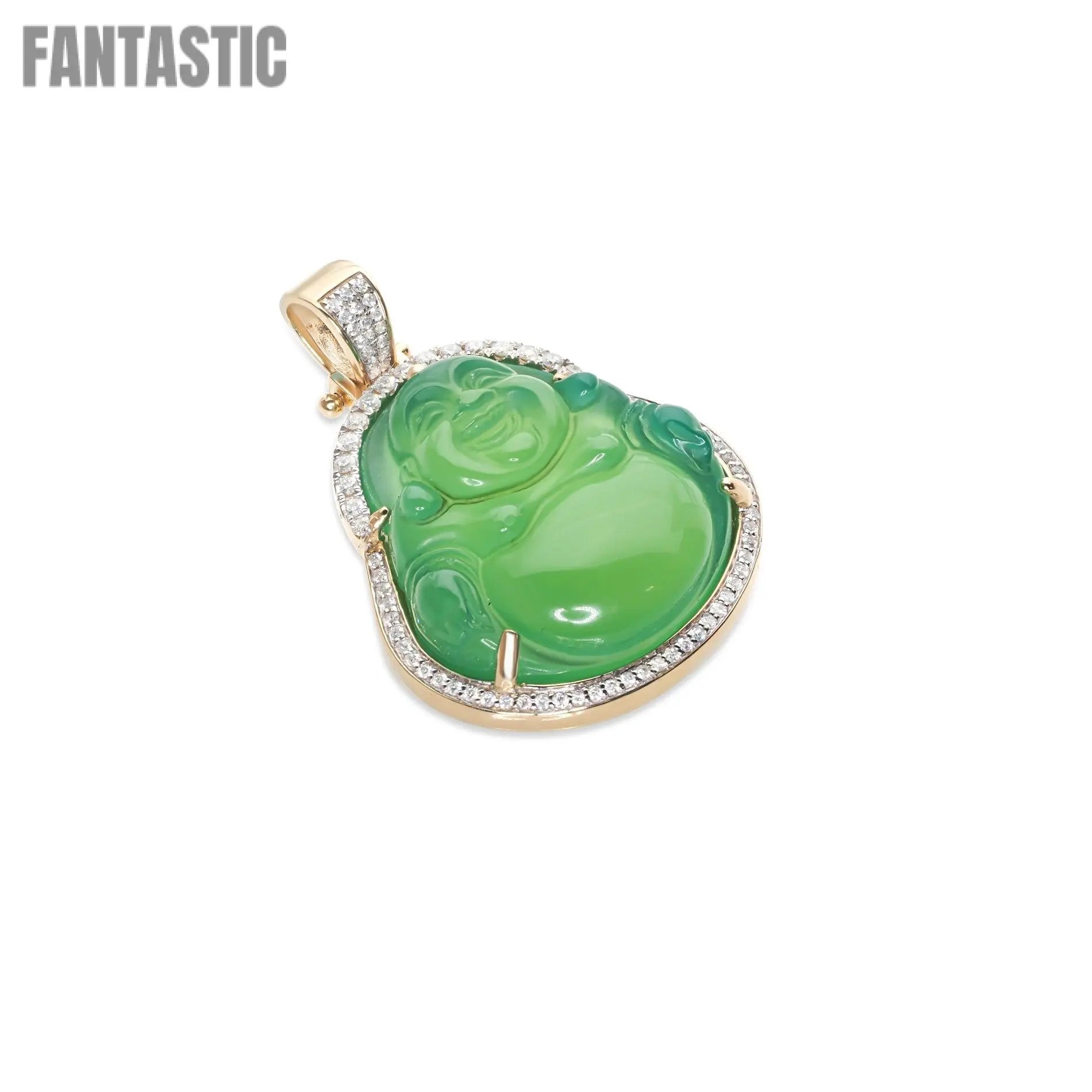 Jade Buddha Pendant in 14K Gold and Diamonds