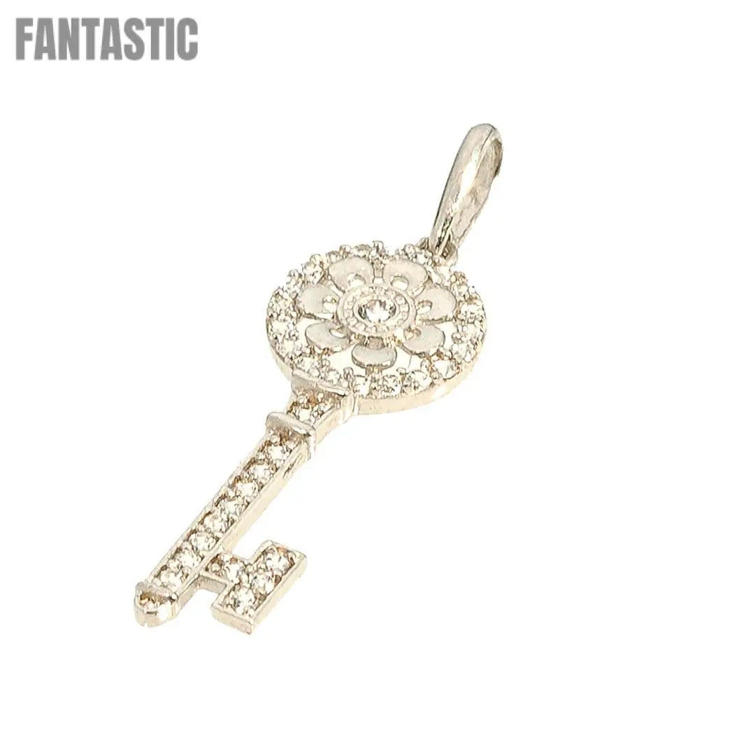 Modern Open Round Key Pendant | 14K Gold With Cz