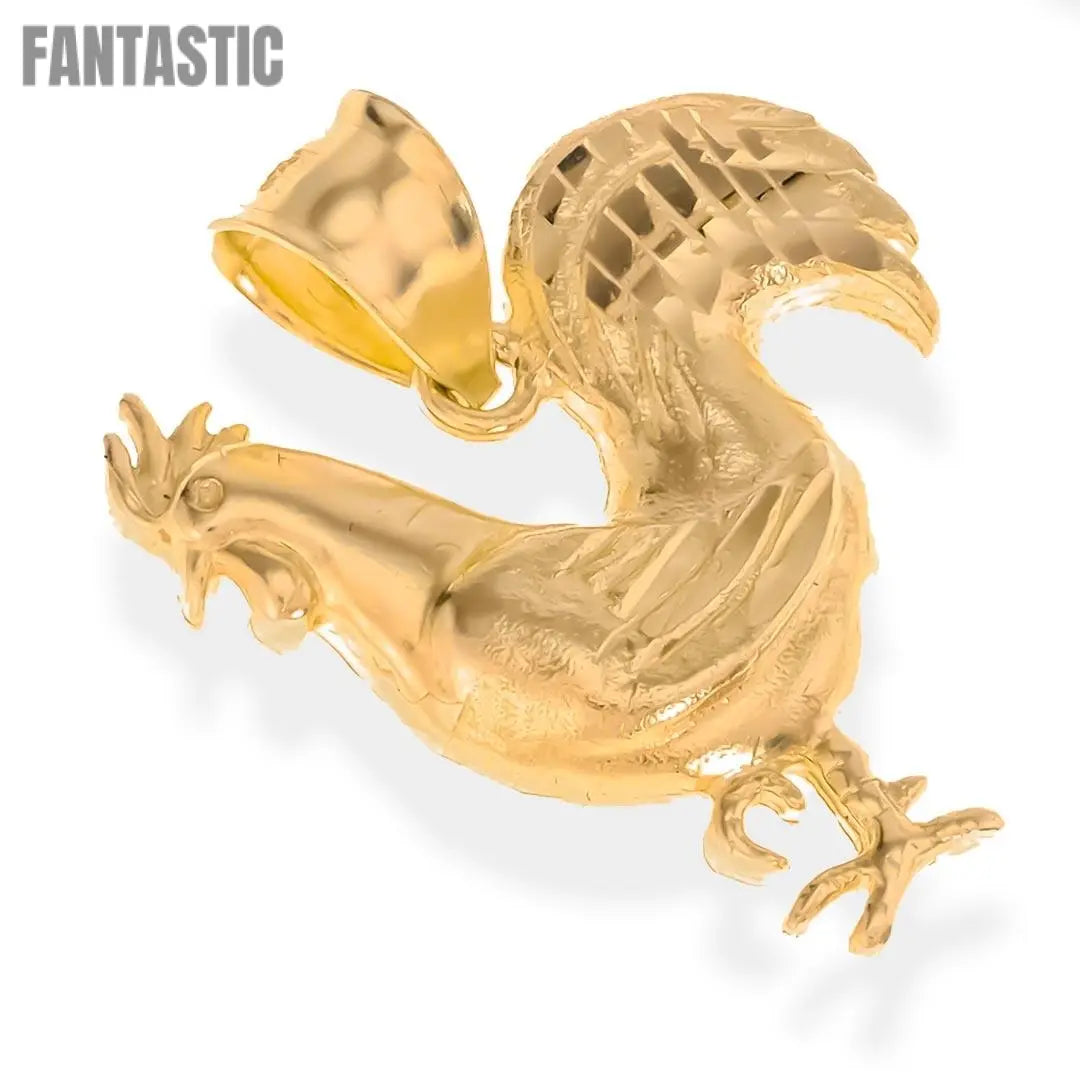 Real 14k Gold Rooster Charm Pendant | 14K Gold