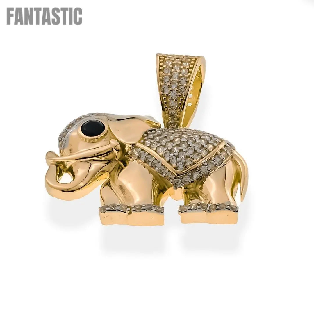Real Gold 14K Elephant Pendant |  With Cz