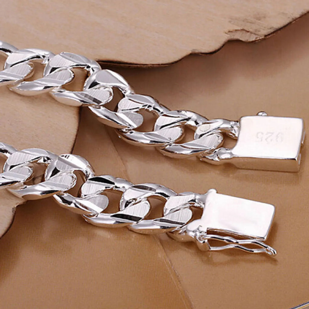 New High-end Women's Mens Fine Silver Color Bracelet Fashion Jewelry Gift Men's Square Beautiful Gem