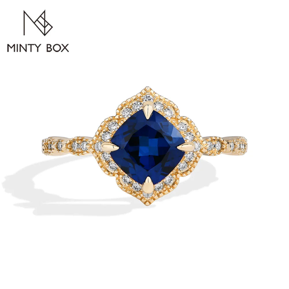MINTYBOX S925 Silver 2.0ct Cushion Sapphire Engagement Rings for Women Lab Gemstone Halo Ring Wedding Fine Jewelry Bride's gift