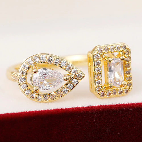 925 Sterling Silver Sparkling Zircon Water Drop Square Geometry Adjustable Rings for Women Gift Party High Quality Fine Jewelry