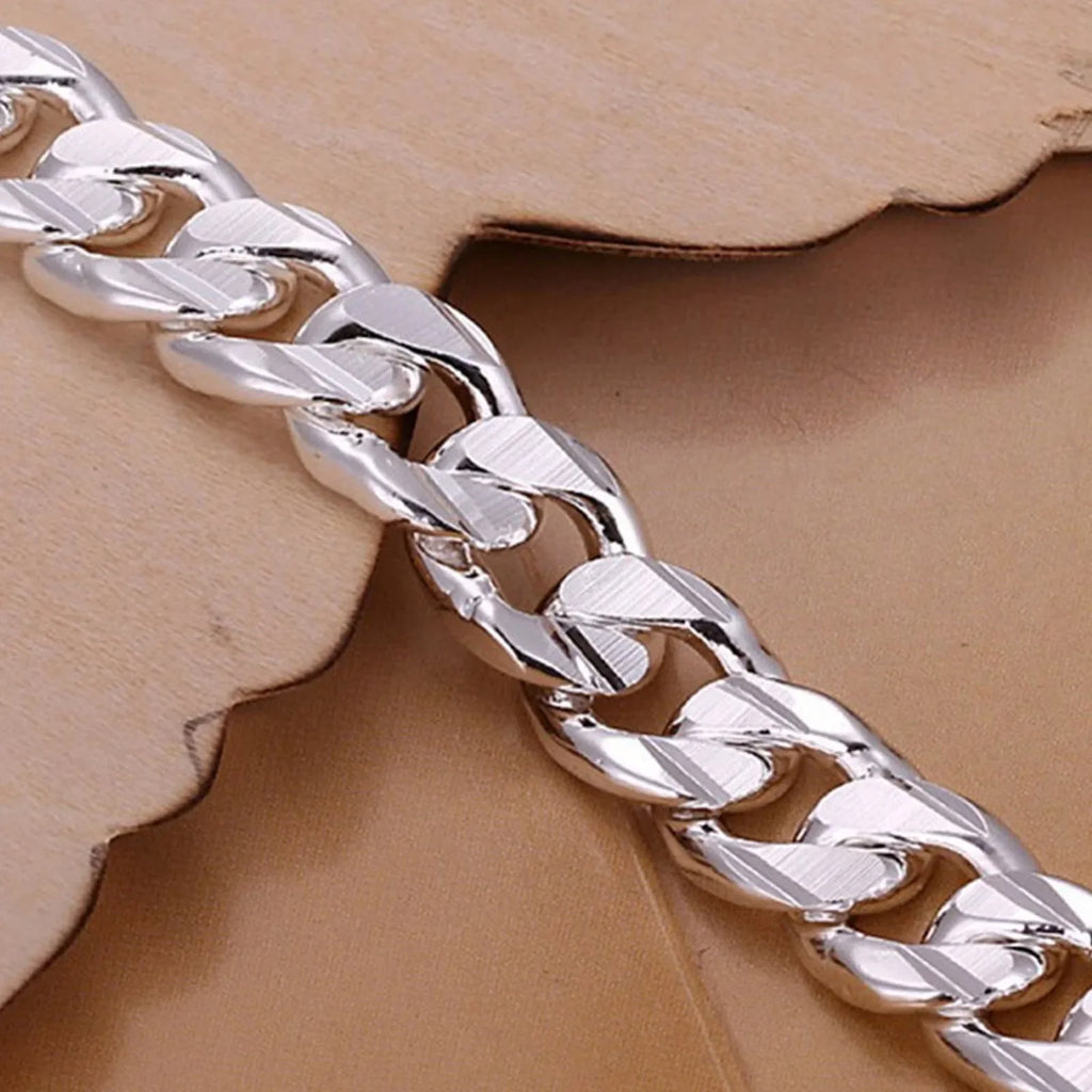 New High-end Women's Mens Fine Silver Color Bracelet Fashion Jewelry Gift Men's Square Beautiful Gem
