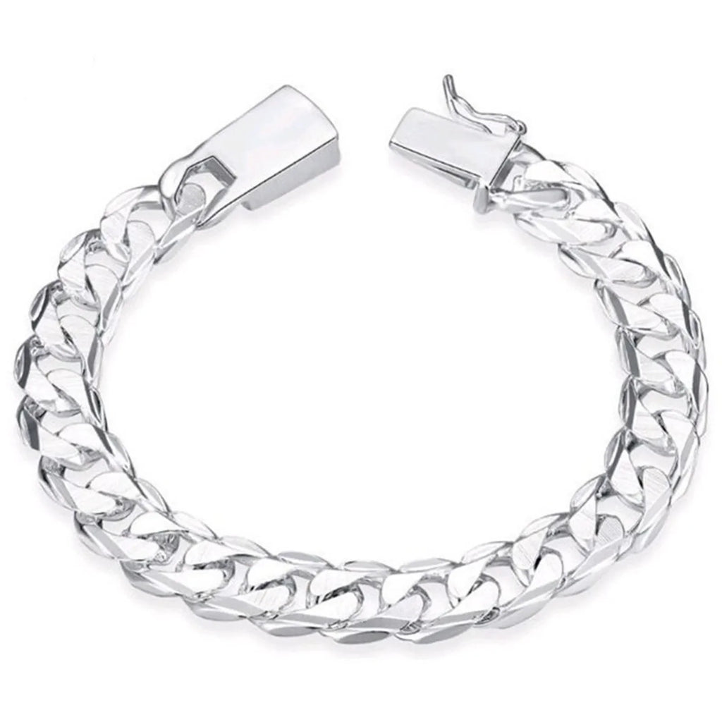 New High-end Women's Mens Fine Silver Color Bracelet Fashion Jewelry Gift Men's Square Beautiful Gem