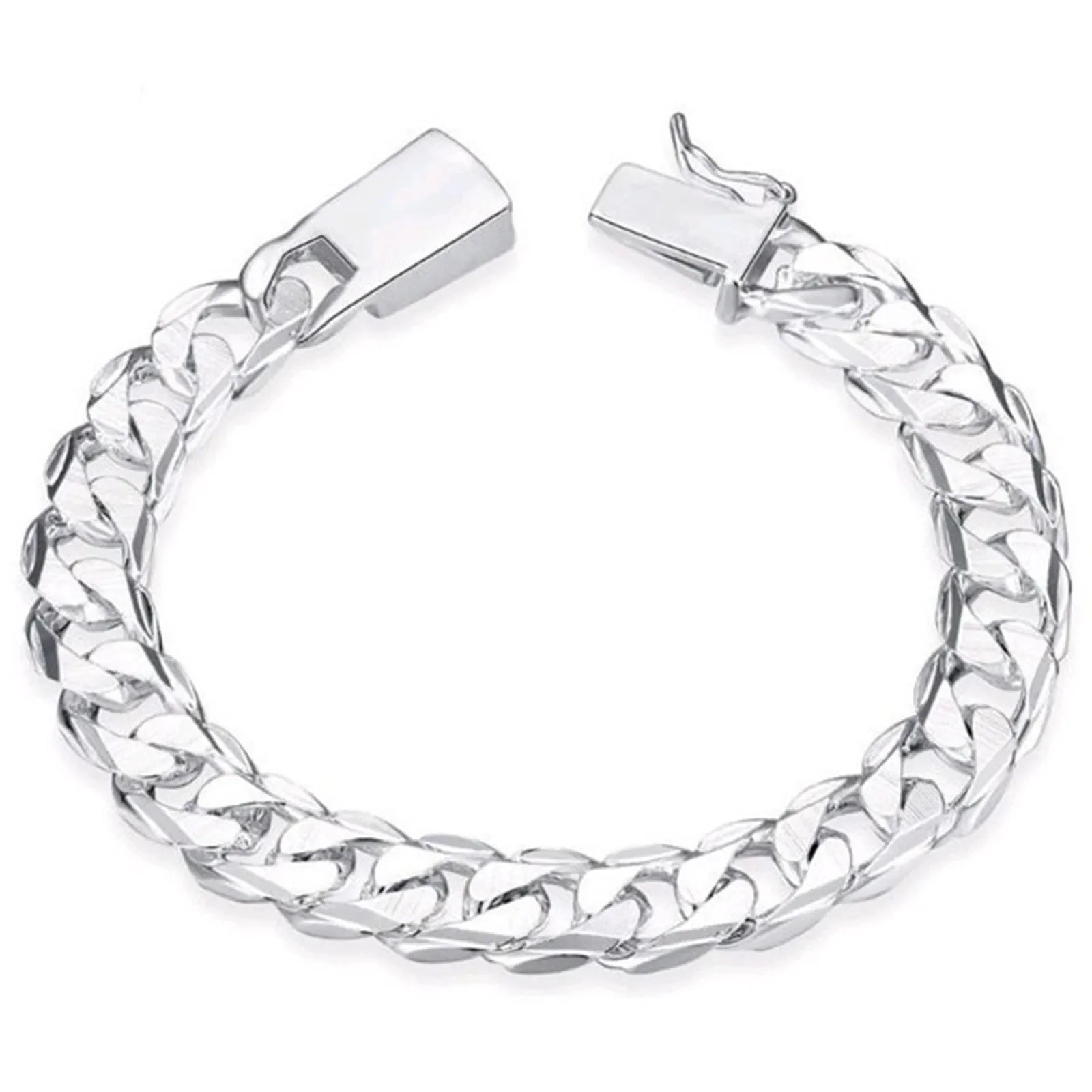 New High-end Women's Mens Fine Silver Color Bracelet Fashion Jewelry Gift Men's Square Beautiful Gem