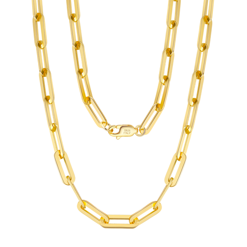 925 Sterling Silver Gold-Plated Sterling  Chunky Paperclip Chain Necklace - Italian Craftsmanship