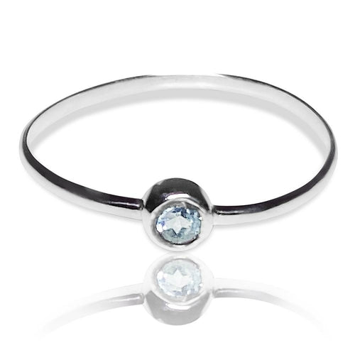 Blue Topaz Sterling Silver Bezel Ring Minimalist Promise