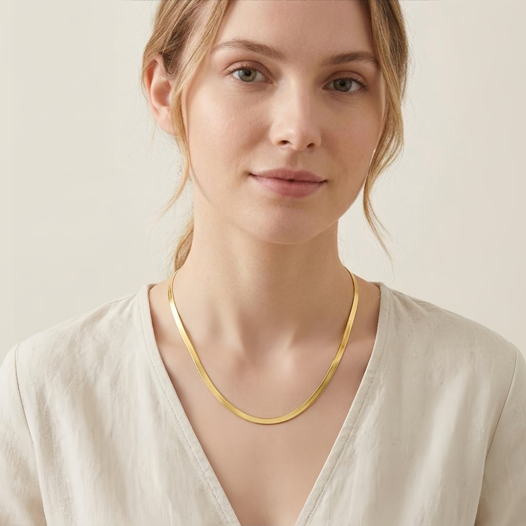 925 Sterling Silver Elegant Gold Herringbone Chain Necklace