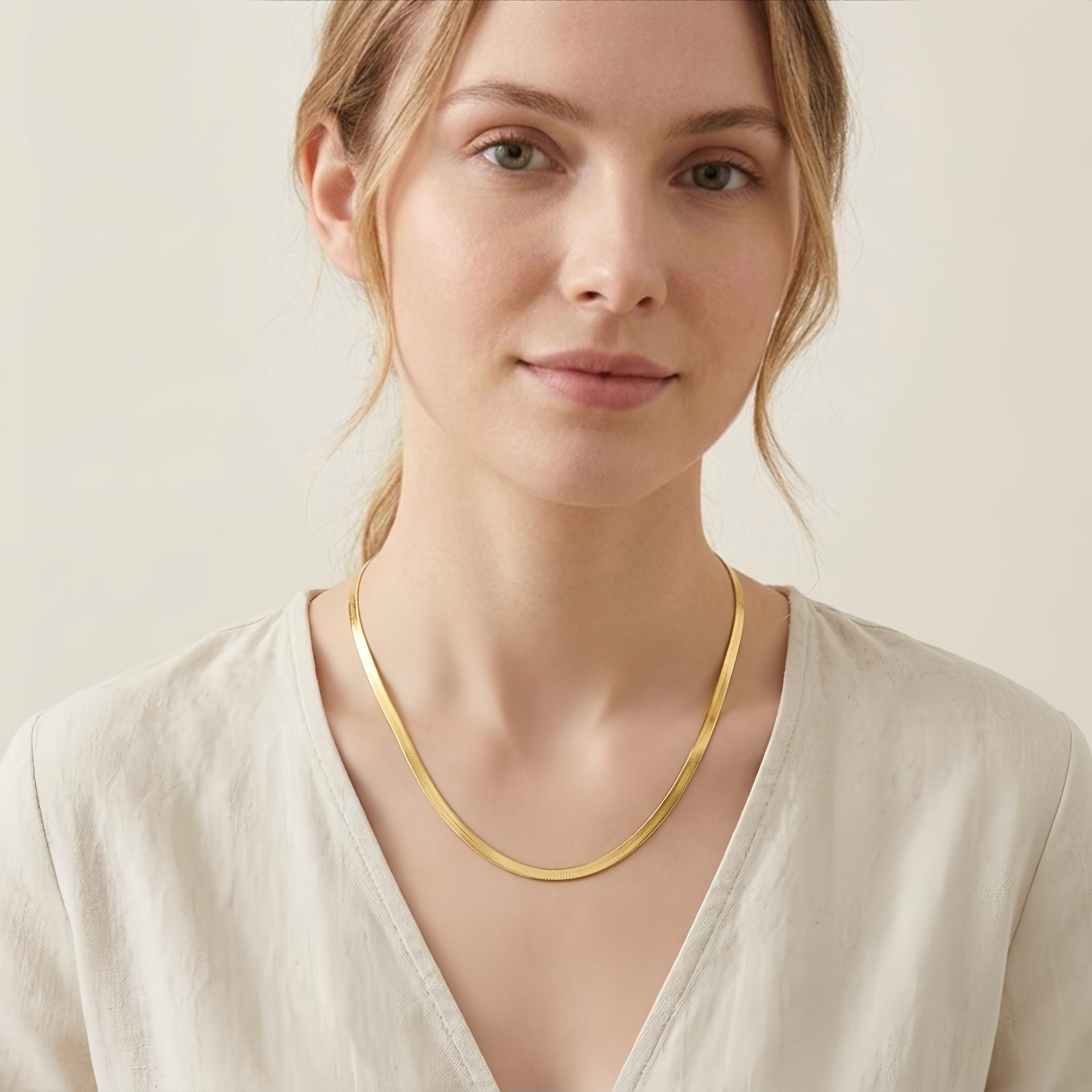 925 Sterling Silver Elegant Gold Herringbone Chain Necklace