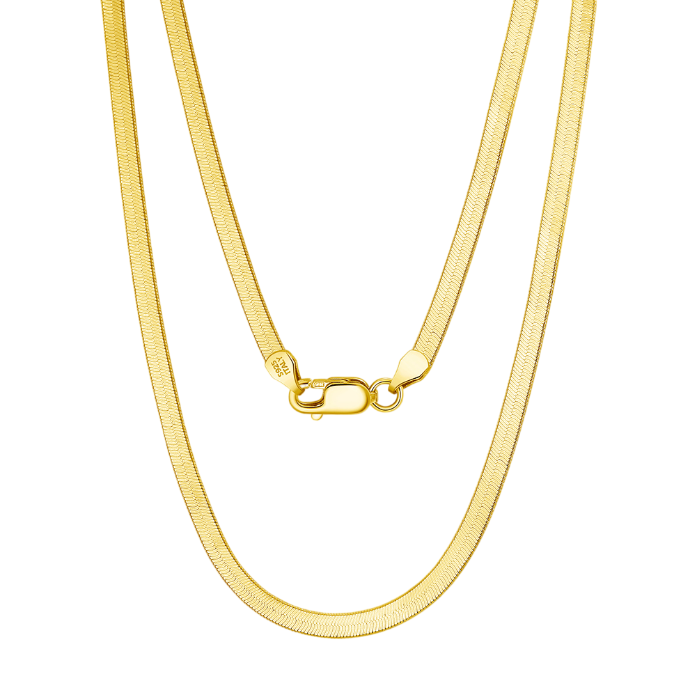 925 Sterling Silver Elegant Gold Herringbone Chain Necklace