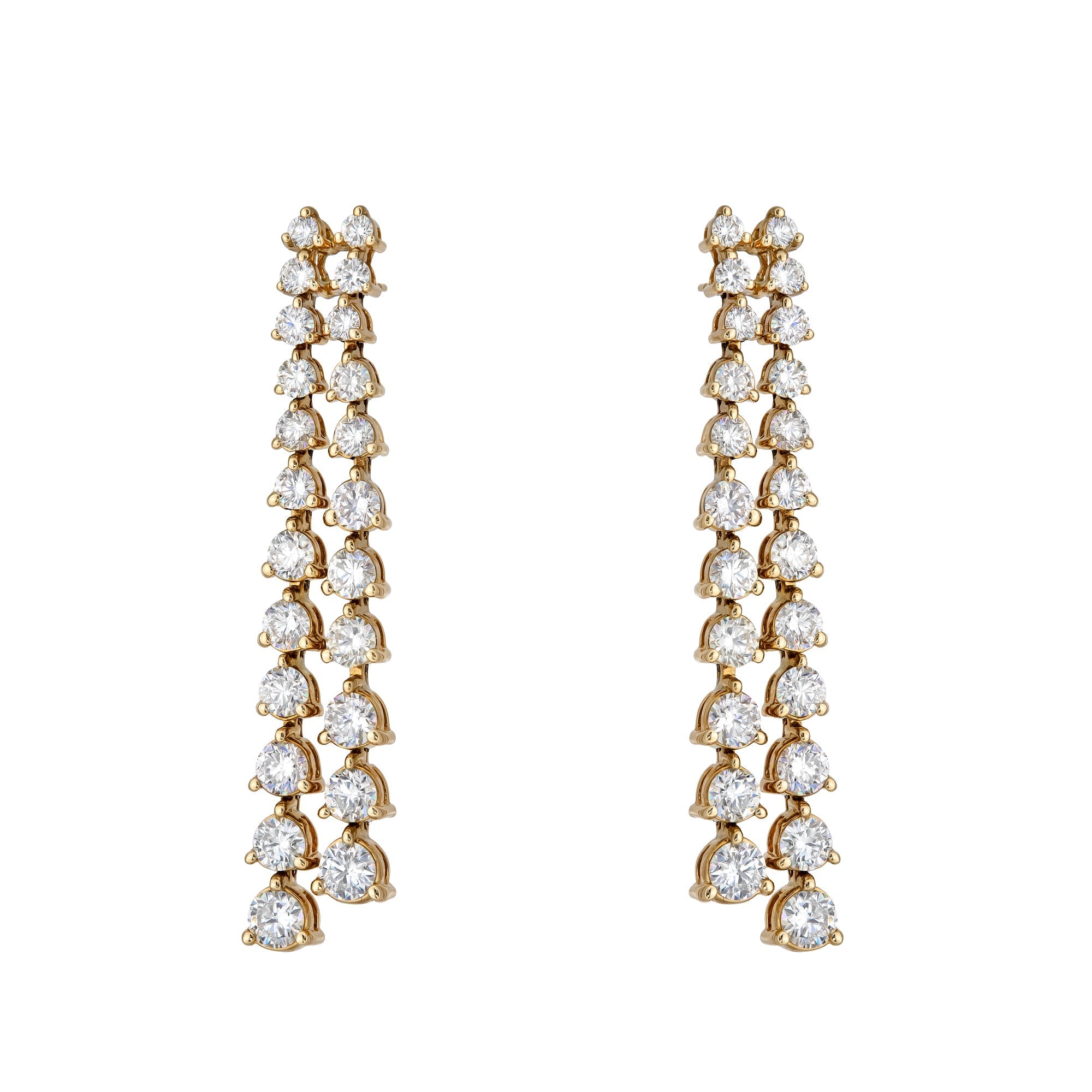 Double Line Three Prong Graduated Drop Earrings