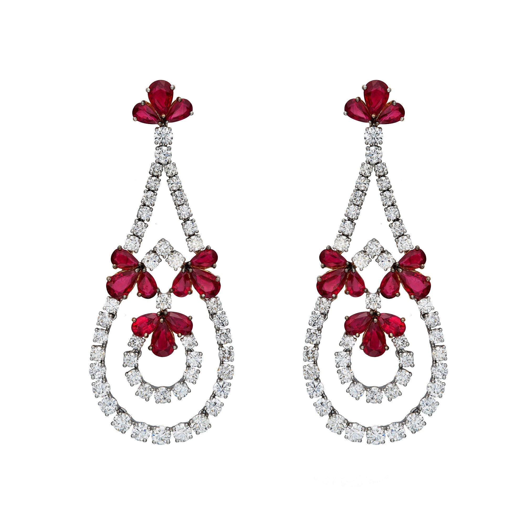Diamond & Ruby Trio Dangle Earrings