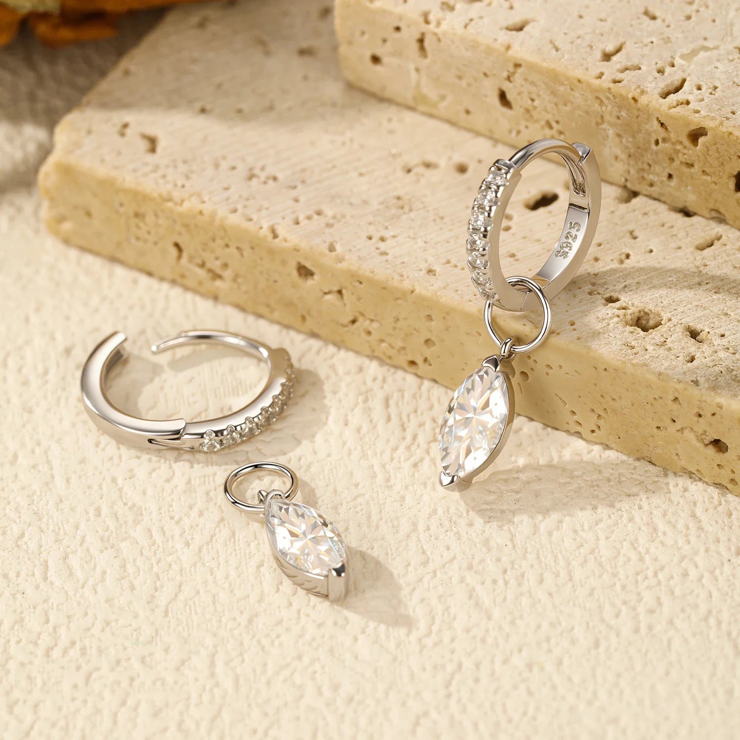 Moissanite 925 Sterling Silver Geometric Hoop Earrings For Women Fine Jewelry